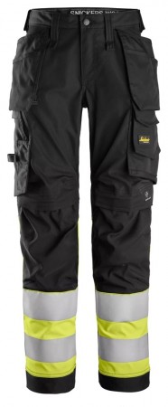 Arbeidsbukse i stretch med hylsterlommer for dame, High-Vis Gul Kl.1 - Snickers® 6734