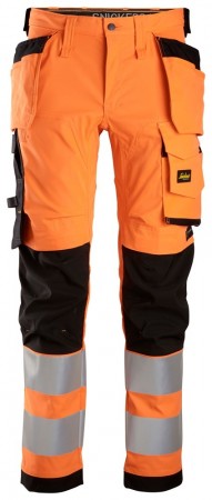 High-Vis Stretchbukse med hylsterlommer, Klasse 2, Oransje - Snickers Workwear 6243